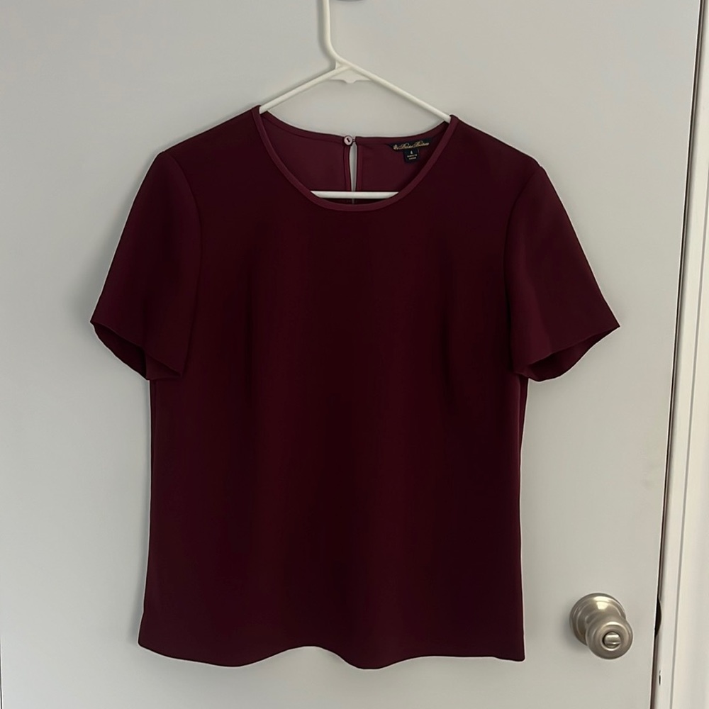 Boxy-fit burgundy satin Brooks Brothers shirt